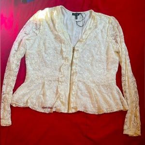 Love University White Lace Peplum Zipper Front Blouse Size 2X